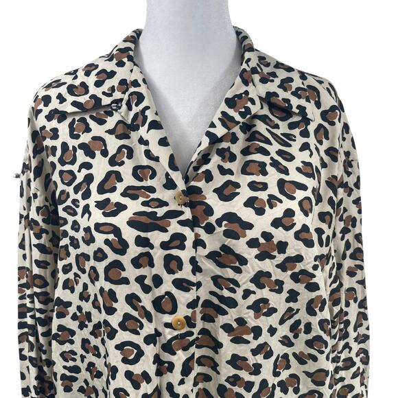 Calvin Klein 100% Silk Leopard Tunic Button Up Tunic Top Sz S Mob Wife Oversized - Picture 2 of 8